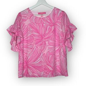 Lilly Pulitzer Darlah Top Blouse Prosecco Pink Fronds Place Women’s Size XS